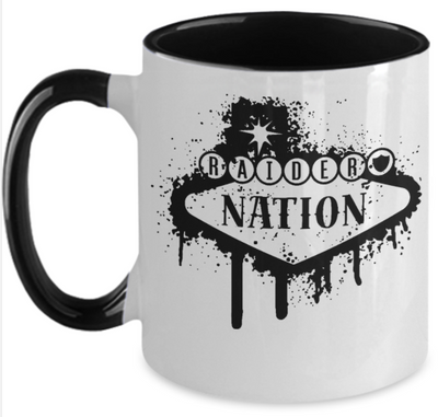 Raider Nation Splash Fun Fan Coffee Mug White and Black Vegas